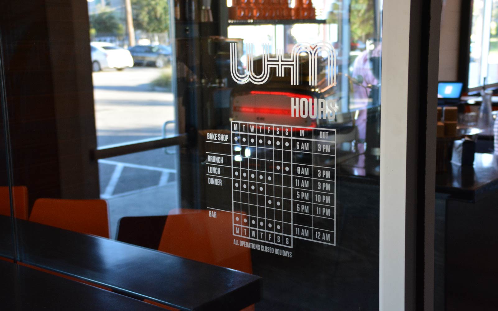 Weights & Measures hours on glass detail